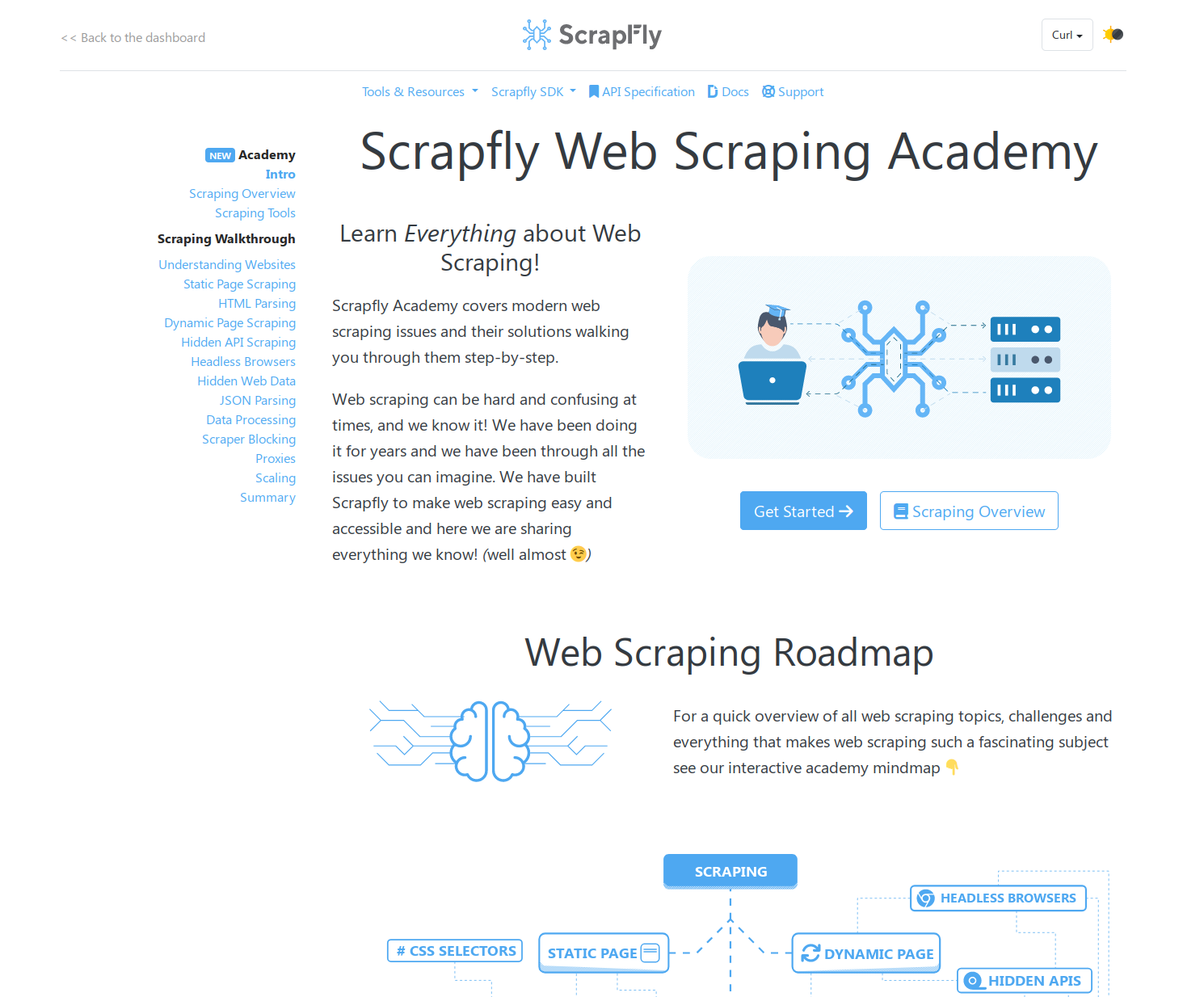 screencapture of scrapfly education platform