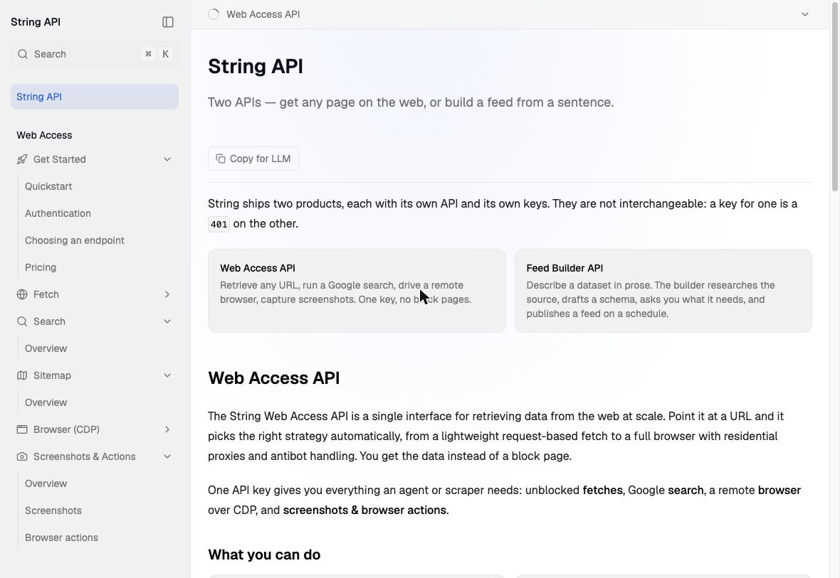 screengrab of string docs